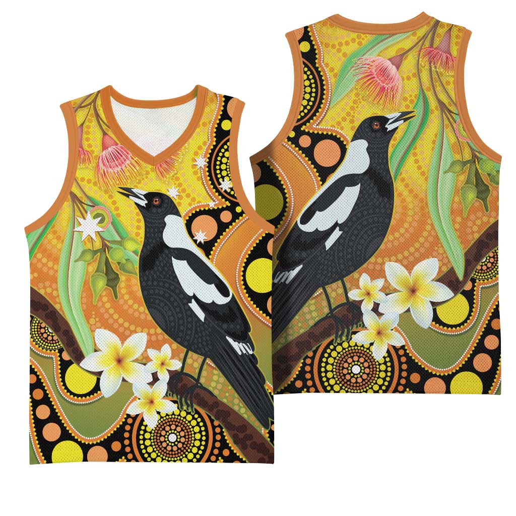 Australia Eucalyptus Flower And Magpie Basketball Jersey Aboriginal Art - Aussie Hoodie