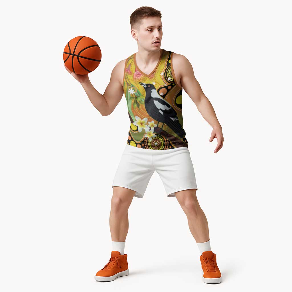 Australia Eucalyptus Flower And Magpie Basketball Jersey Aboriginal Art - Aussie Hoodie