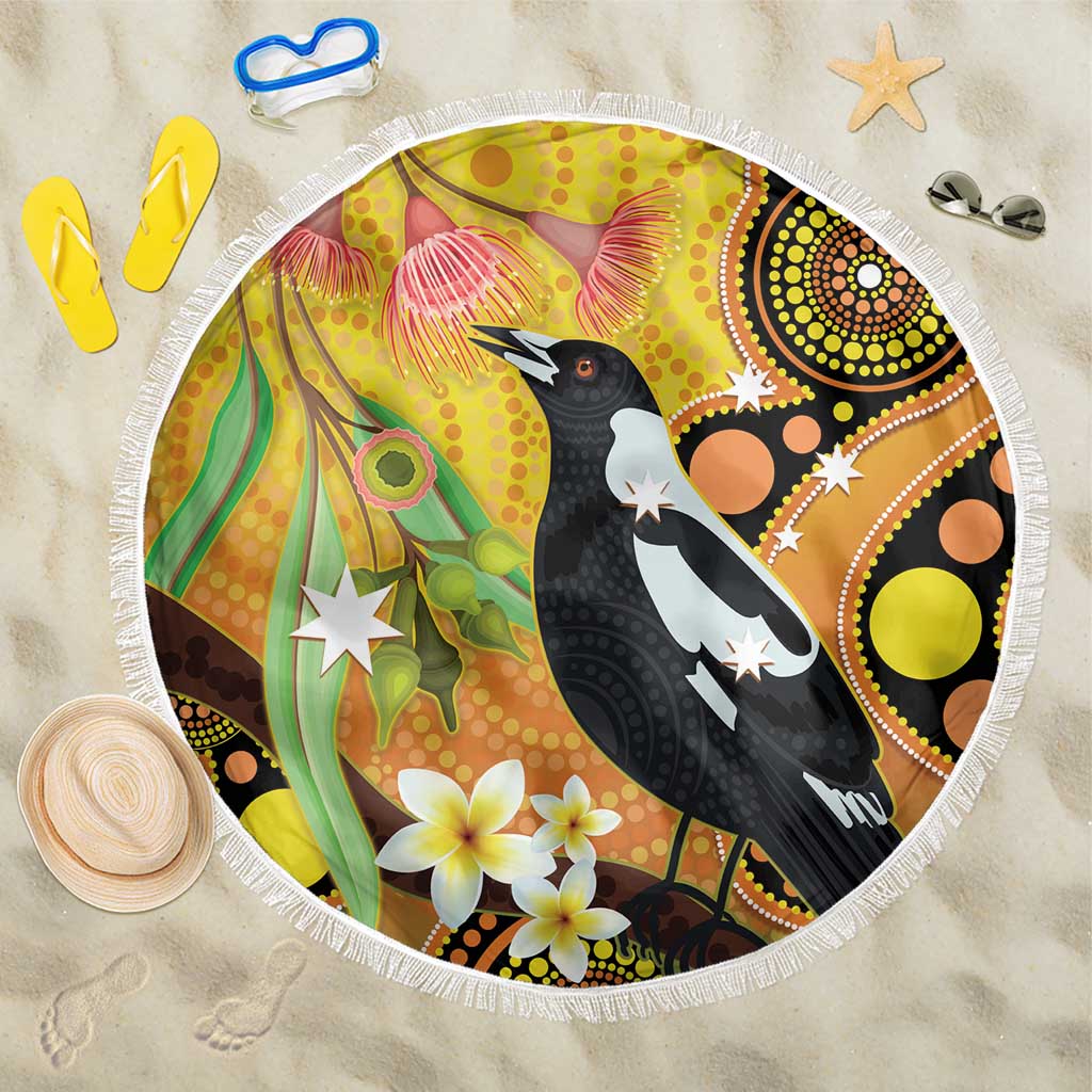 Australia Eucalyptus Flower And Magpie Beach Blanket Aboriginal Art