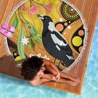 Australia Eucalyptus Flower And Magpie Beach Blanket Aboriginal Art