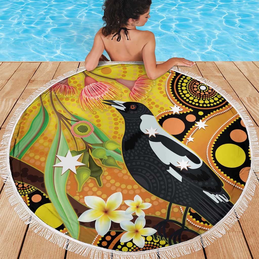 Australia Eucalyptus Flower And Magpie Beach Blanket Aboriginal Art