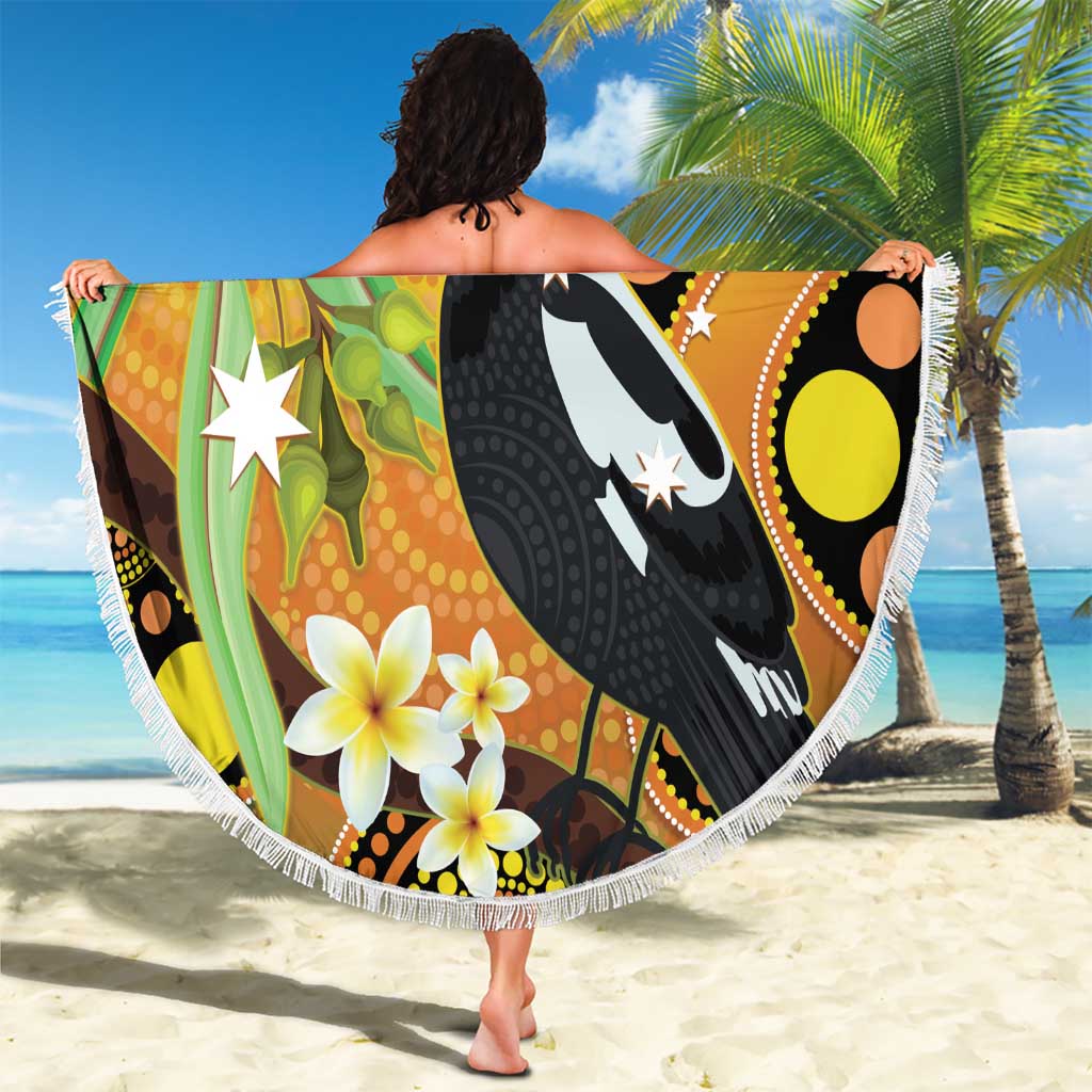 Australia Eucalyptus Flower And Magpie Beach Blanket Aboriginal Art