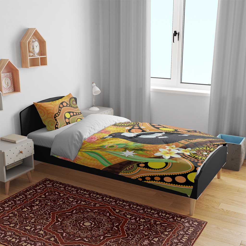 Australia Eucalyptus Flower And Magpie Bedding Set Aboriginal Art