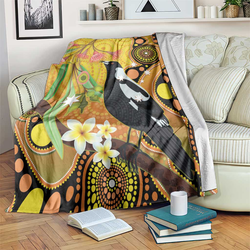 Australia Eucalyptus Flower And Magpie Blanket Aboriginal Art