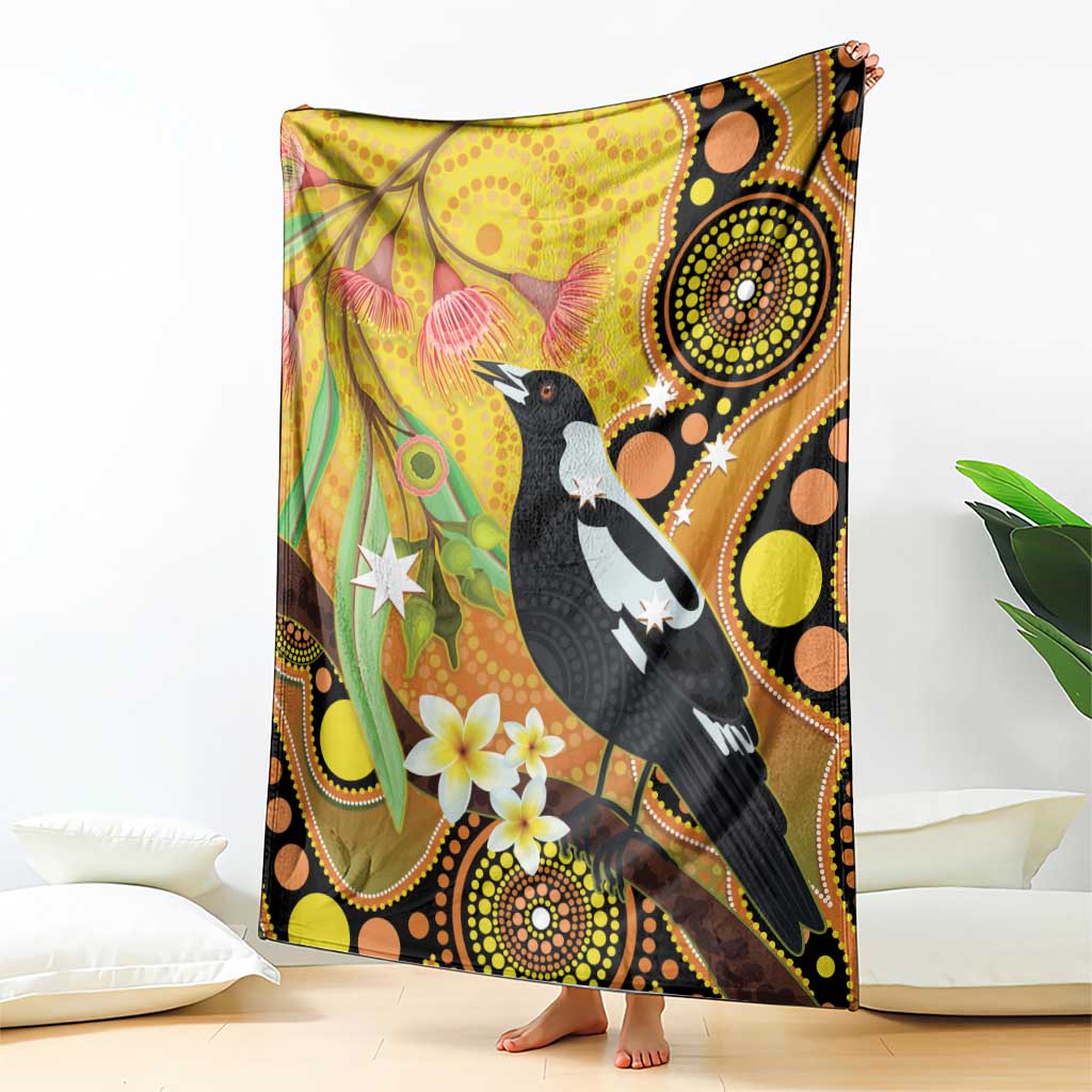 Australia Eucalyptus Flower And Magpie Blanket Aboriginal Art