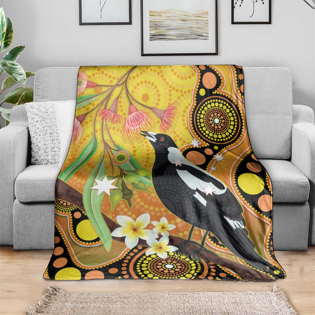 Australia Eucalyptus Flower And Magpie Blanket Aboriginal Art