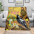 Australia Eucalyptus Flower And Magpie Blanket Aboriginal Art