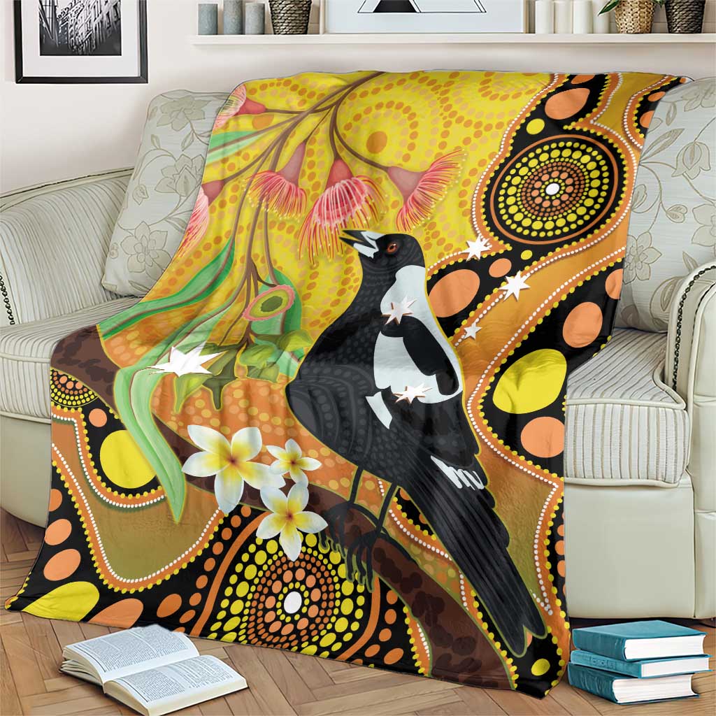 Australia Eucalyptus Flower And Magpie Blanket Aboriginal Art