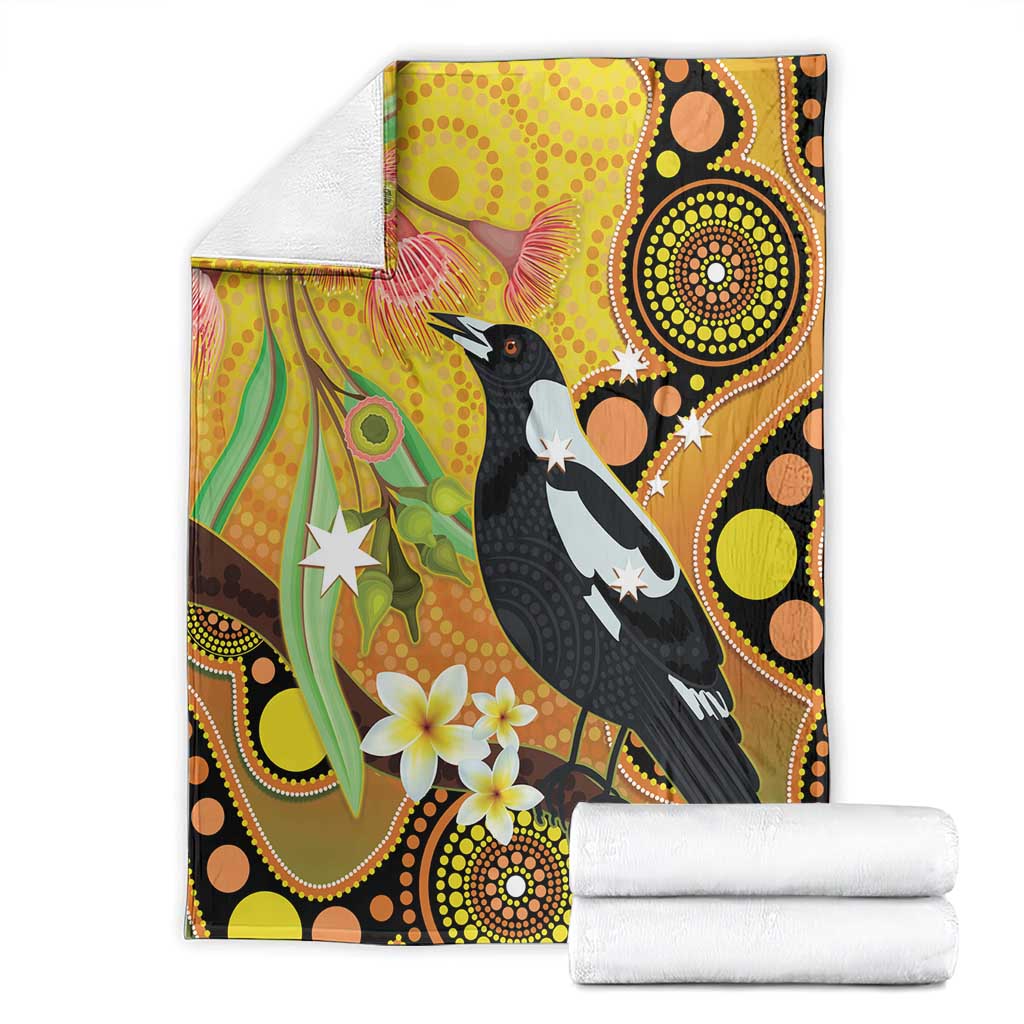 Australia Eucalyptus Flower And Magpie Blanket Aboriginal Art