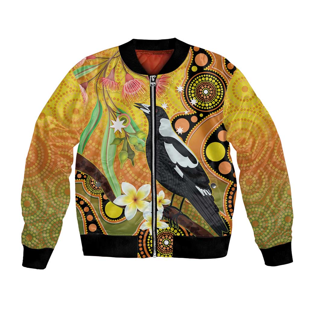 Australia Eucalyptus Flower And Magpie Bomber Jacket Aboriginal Art