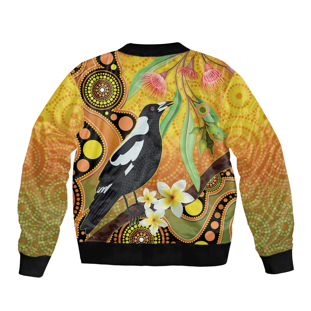Australia Eucalyptus Flower And Magpie Bomber Jacket Aboriginal Art