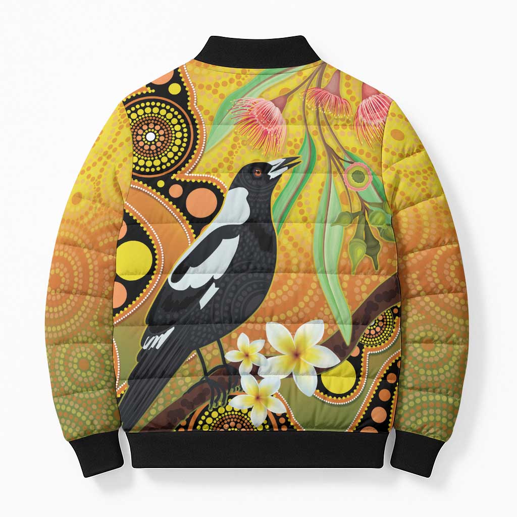 Australia Eucalyptus Flower And Magpie Bomber Puffer Jacket Aboriginal Art - Aussie Hoodie