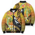 Australia Eucalyptus Flower And Magpie Bomber Puffer Jacket Aboriginal Art - Aussie Hoodie
