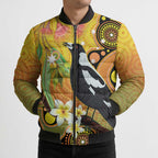 Australia Eucalyptus Flower And Magpie Bomber Puffer Jacket Aboriginal Art - Aussie Hoodie