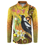 Australia Eucalyptus Flower And Magpie Button Sweatshirt Aboriginal Art