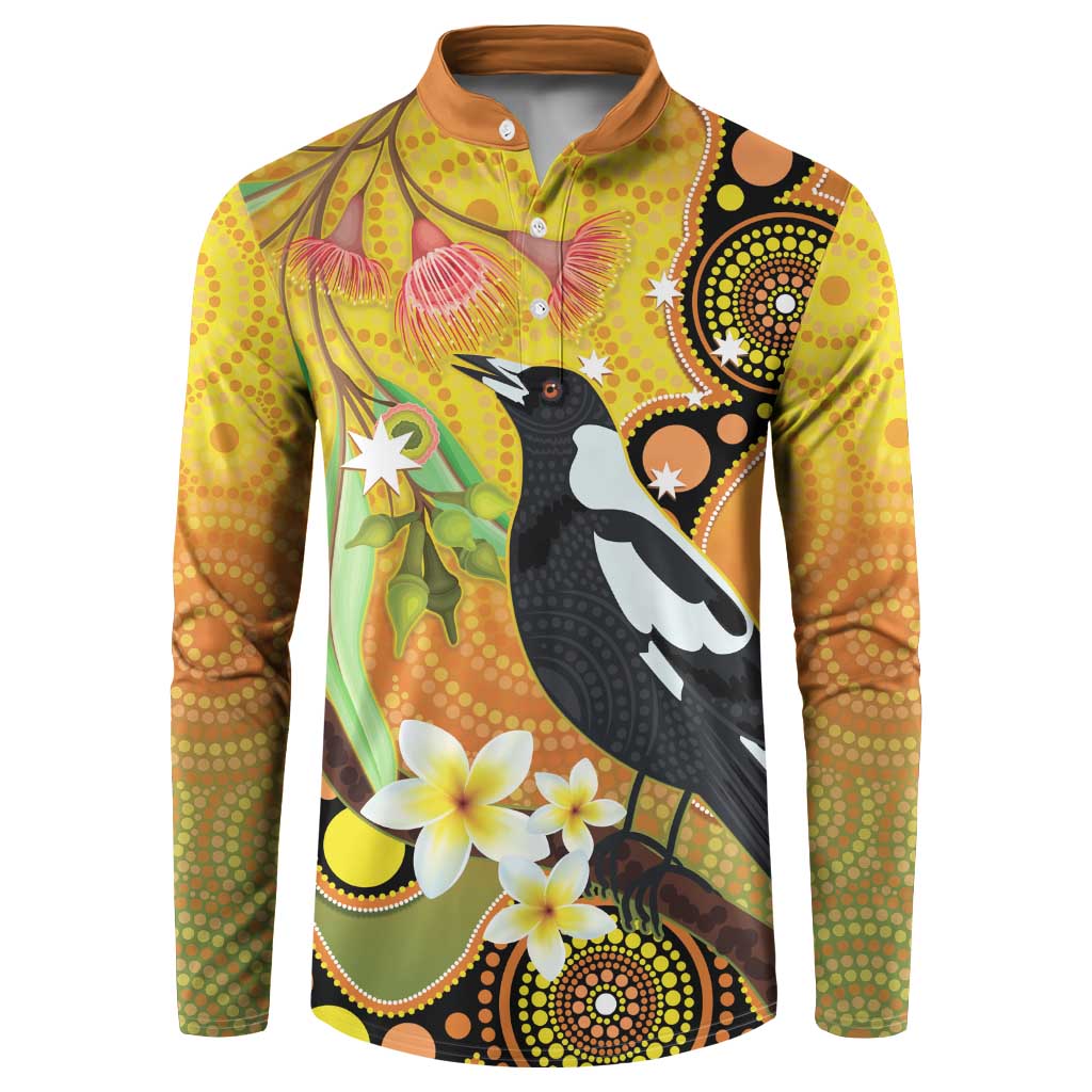 Australia Eucalyptus Flower And Magpie Button Sweatshirt Aboriginal Art