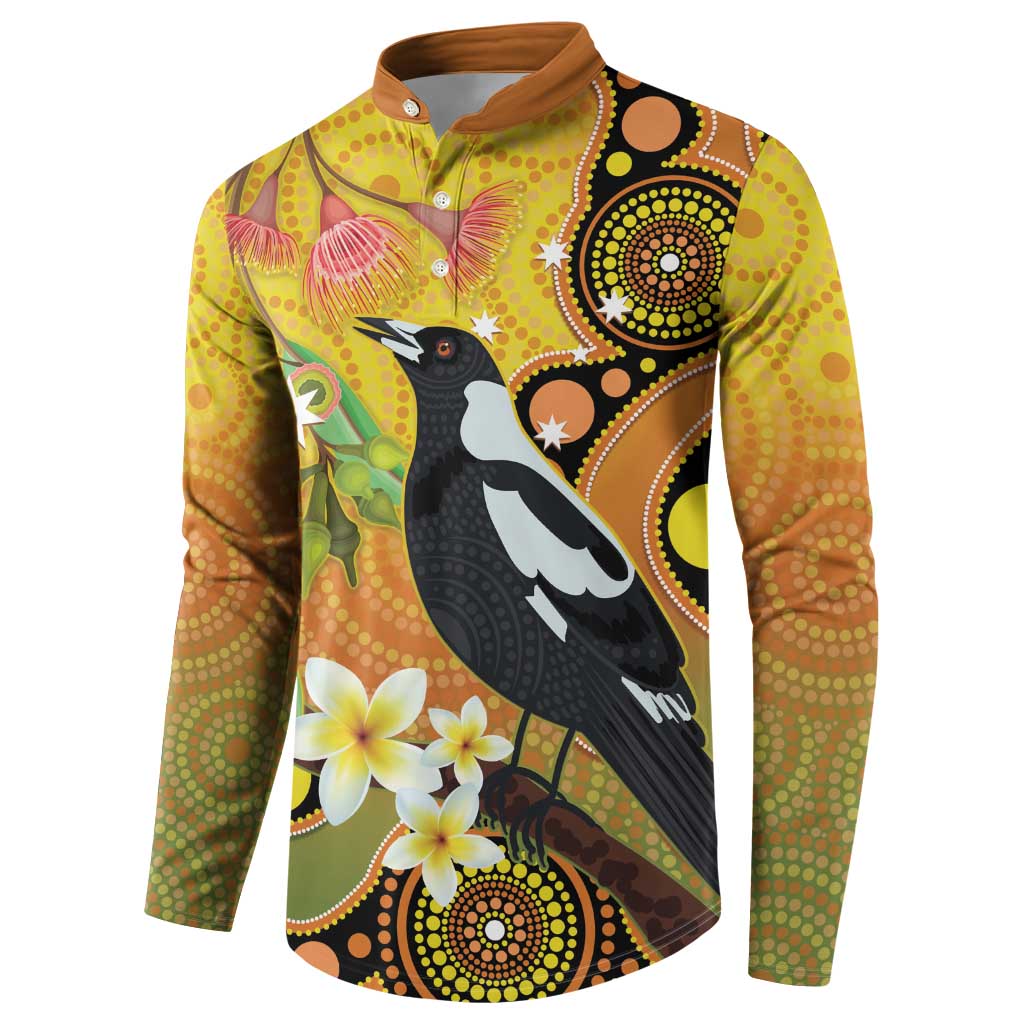 Australia Eucalyptus Flower And Magpie Button Sweatshirt Aboriginal Art