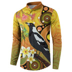 Australia Eucalyptus Flower And Magpie Button Sweatshirt Aboriginal Art
