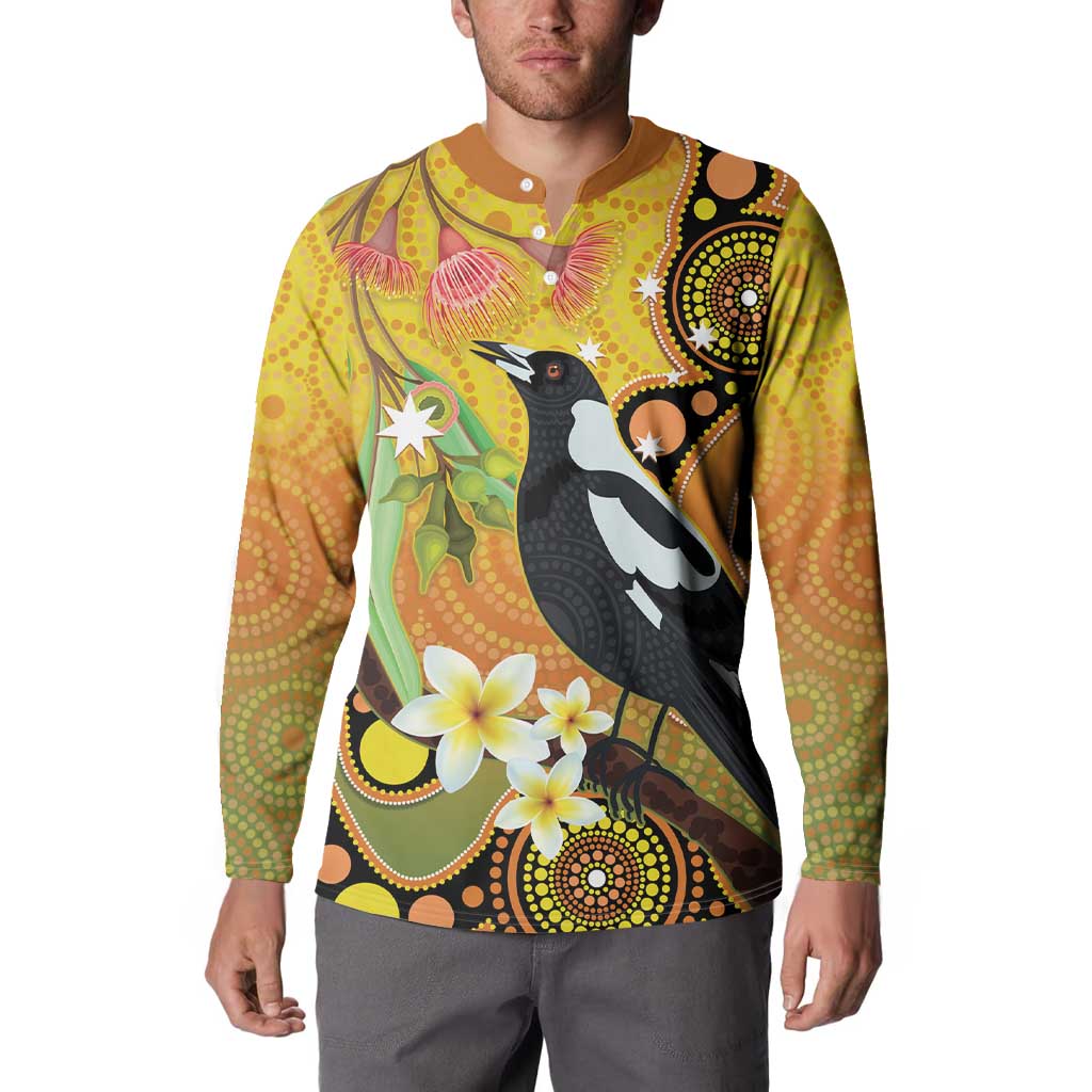 Australia Eucalyptus Flower And Magpie Button Sweatshirt Aboriginal Art
