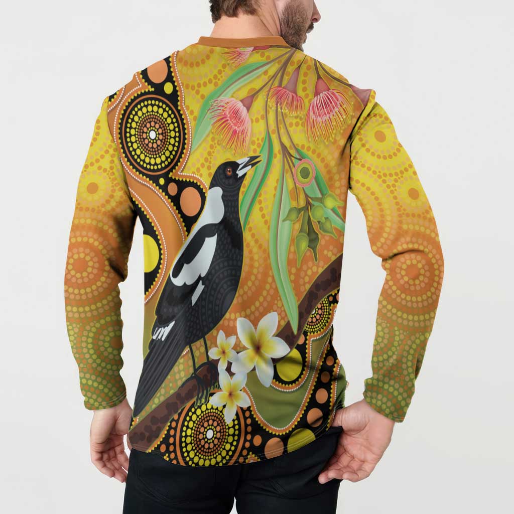 Australia Eucalyptus Flower And Magpie Button Sweatshirt Aboriginal Art