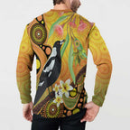 Australia Eucalyptus Flower And Magpie Button Sweatshirt Aboriginal Art