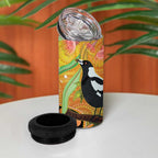 Australia Eucalyptus Flower And Magpie 4 in 1 Can Cooler Tumbler Aboriginal Art