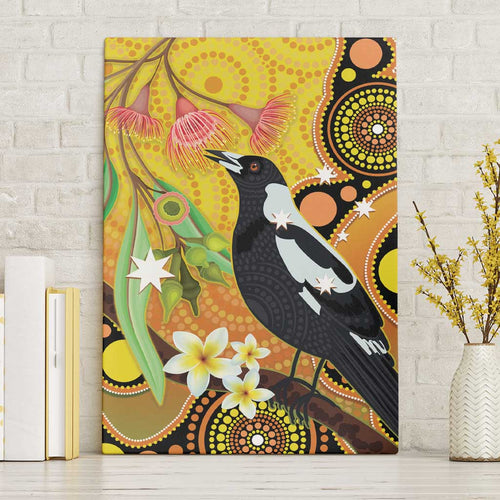 Australia Eucalyptus Flower And Magpie Canvas Wall Art Aboriginal Art