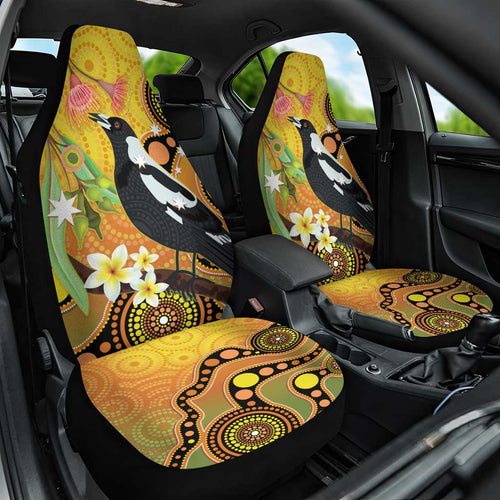 Australia Eucalyptus Flower And Magpie Car Seat Cover Aboriginal Art