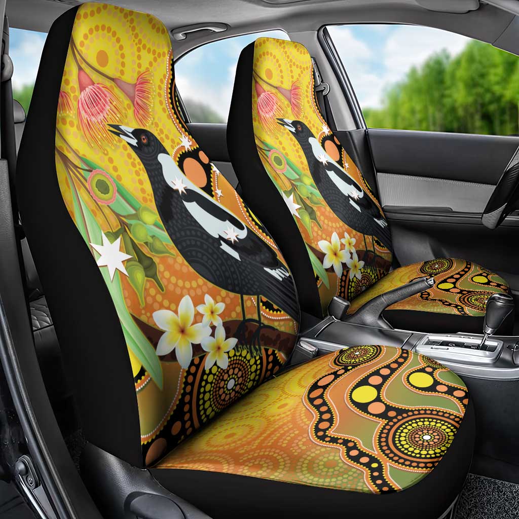 Australia Eucalyptus Flower And Magpie Car Seat Cover Aboriginal Art
