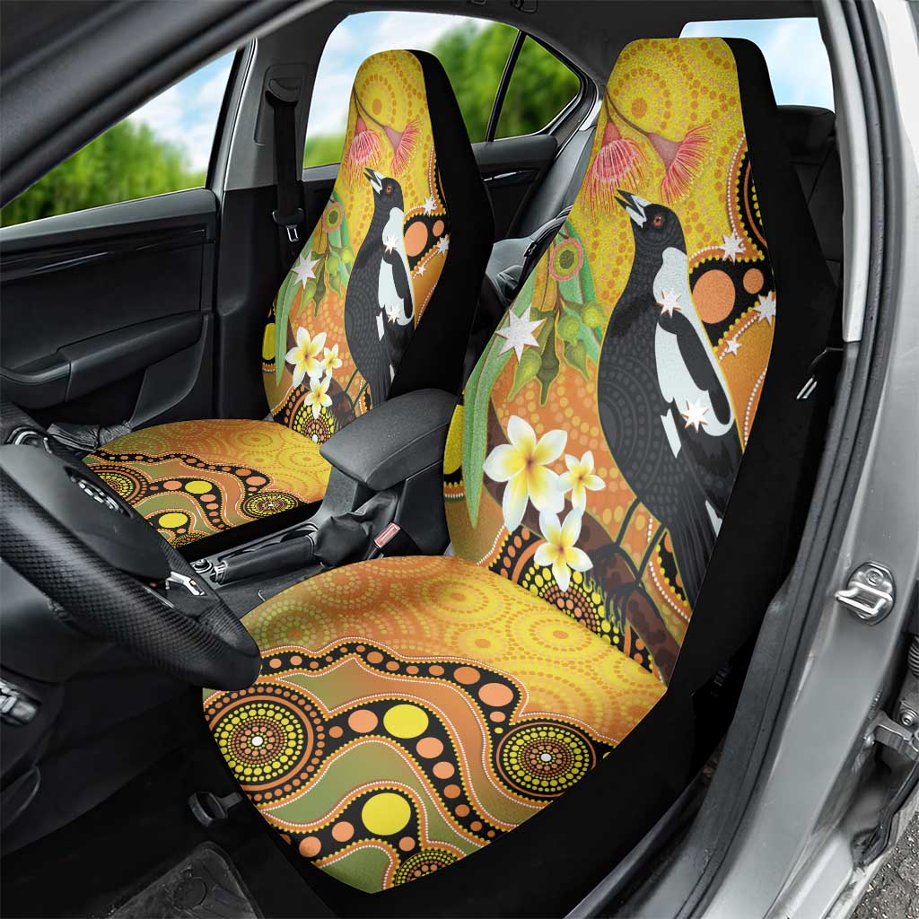 Australia Eucalyptus Flower And Magpie Car Seat Cover Aboriginal Art