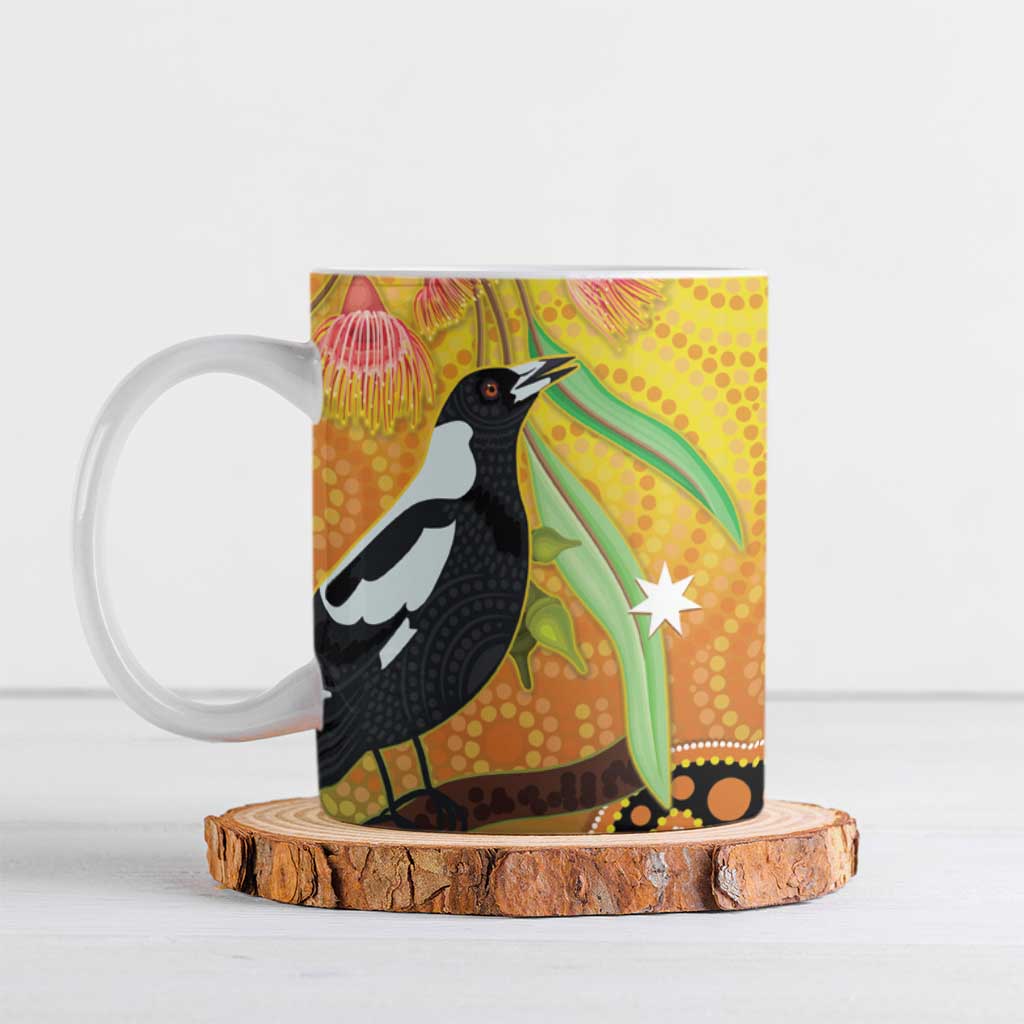 Australia Eucalyptus Flower And Magpie Ceramic Mug Aboriginal Art - Aussie Hoodie