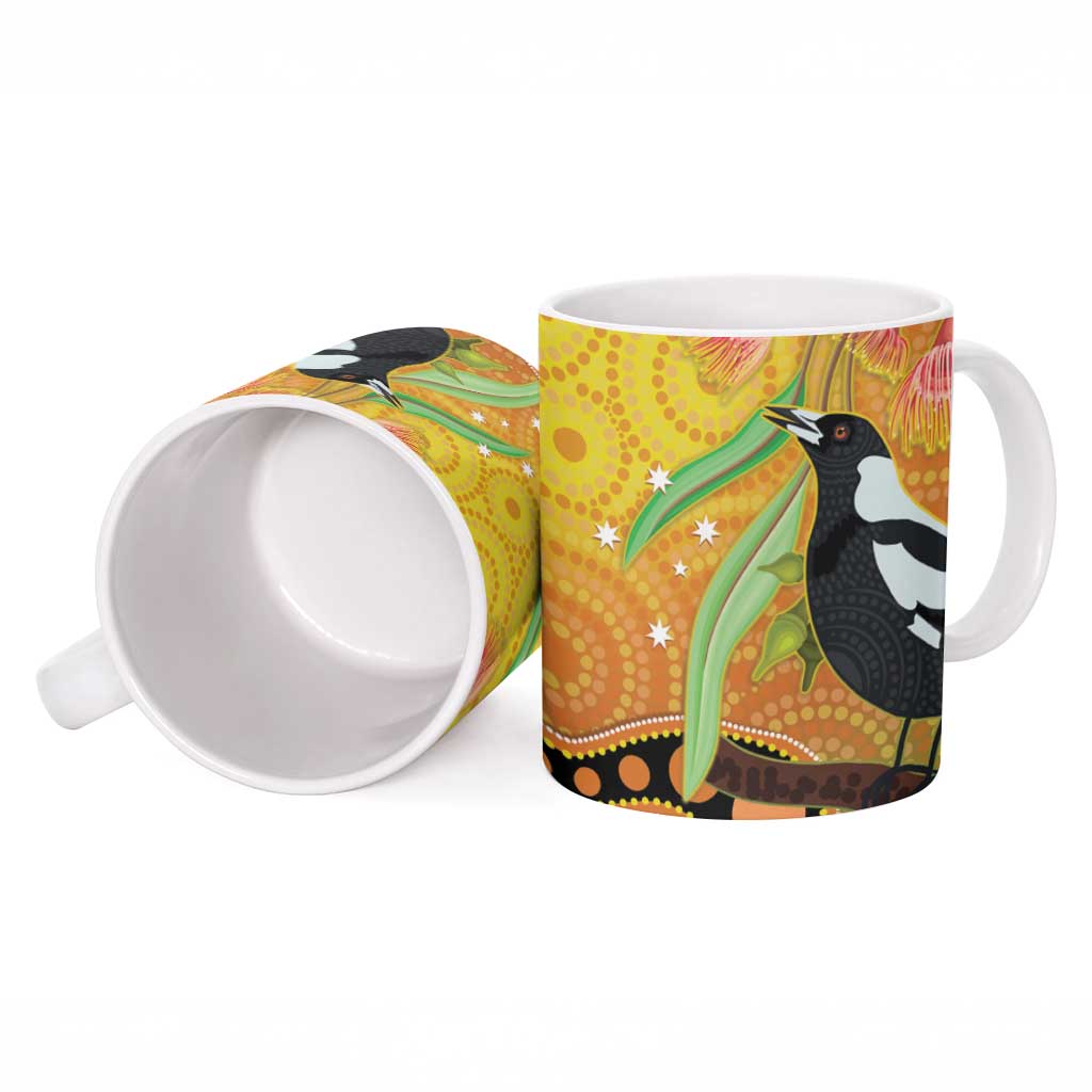Australia Eucalyptus Flower And Magpie Ceramic Mug Aboriginal Art - Aussie Hoodie