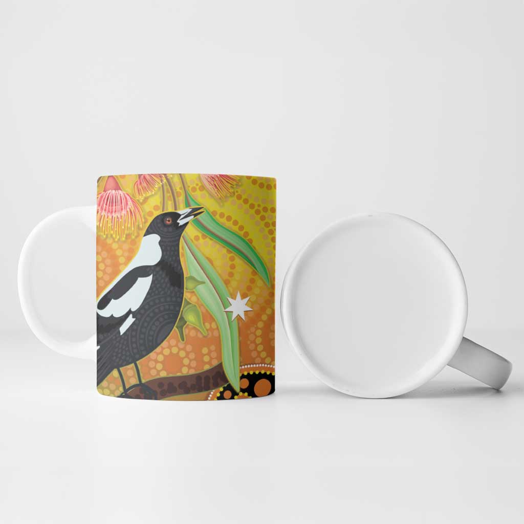 Australia Eucalyptus Flower And Magpie Ceramic Mug Aboriginal Art - Aussie Hoodie