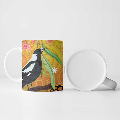 Australia Eucalyptus Flower And Magpie Ceramic Mug Aboriginal Art - Aussie Hoodie