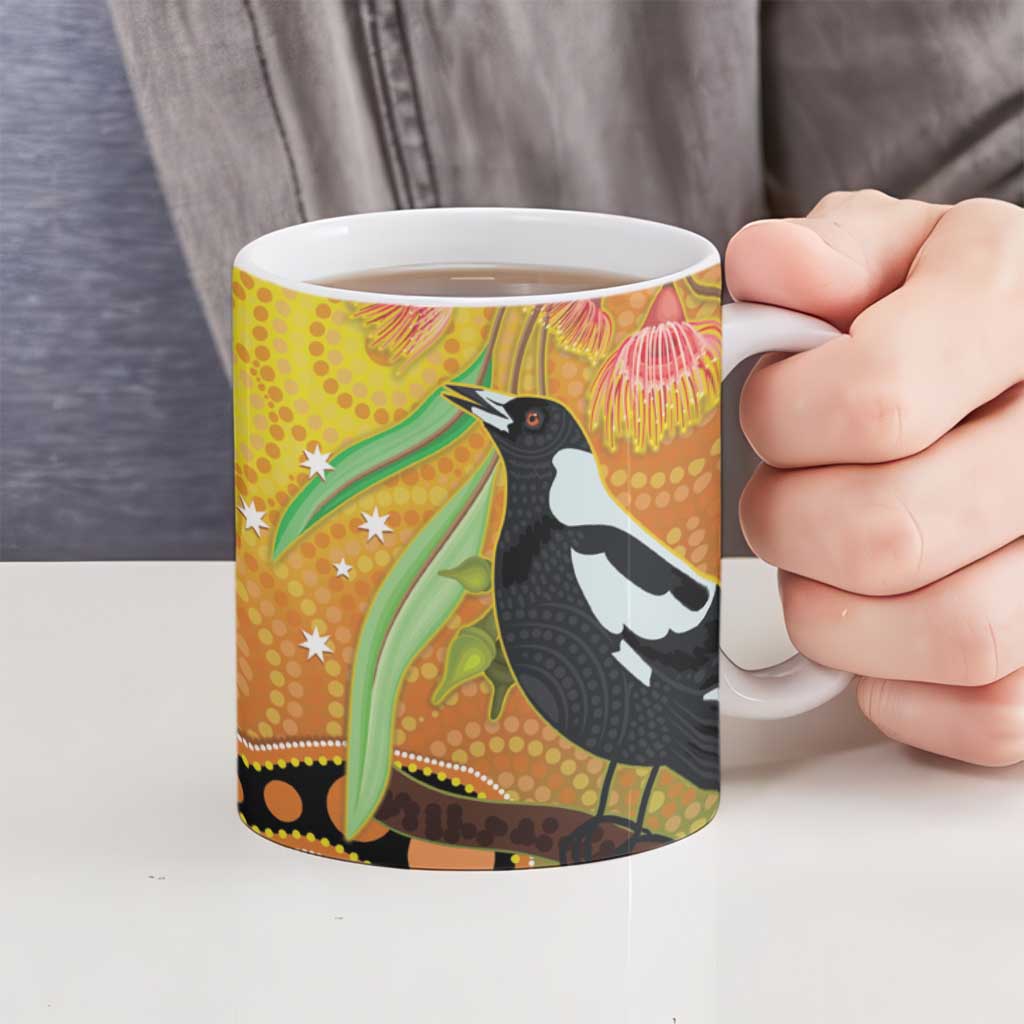 Australia Eucalyptus Flower And Magpie Ceramic Mug Aboriginal Art - Aussie Hoodie