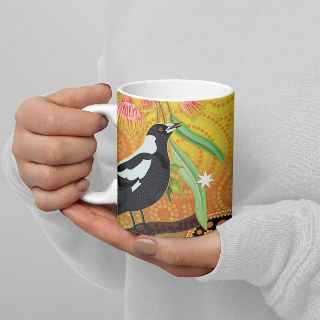 Australia Eucalyptus Flower And Magpie Ceramic Mug Aboriginal Art - Aussie Hoodie