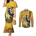 Australia Eucalyptus Flower And Magpie Couples Matching Mermaid Dress and Long Sleeve Button Shirt Aboriginal Art