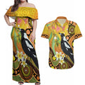 Australia Eucalyptus Flower And Magpie Couples Matching Off Shoulder Maxi Dress and Hawaiian Shirt Aboriginal Art