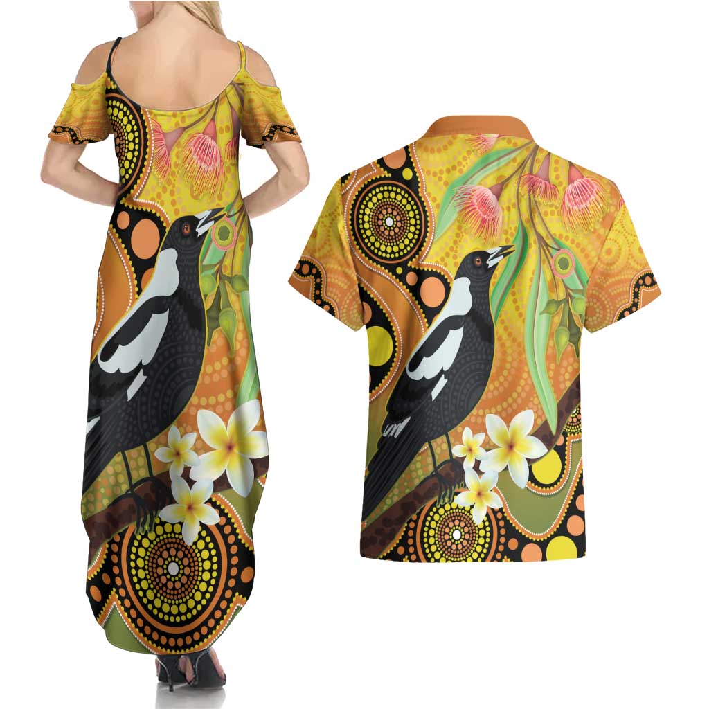 Australia Eucalyptus Flower And Magpie Couples Matching Summer Maxi Dress and Hawaiian Shirt Aboriginal Art