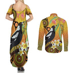 Australia Eucalyptus Flower And Magpie Couples Matching Summer Maxi Dress and Long Sleeve Button Shirt Aboriginal Art