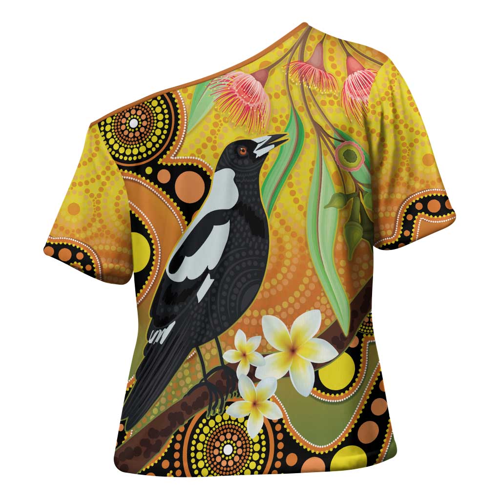 Australia Eucalyptus Flower And Magpie Cross Shoulder Shirt Aboriginal Art - Aussie Hoodie