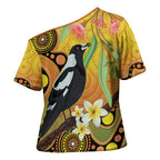 Australia Eucalyptus Flower And Magpie Cross Shoulder Shirt Aboriginal Art - Aussie Hoodie
