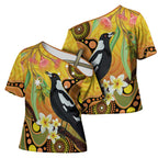 Australia Eucalyptus Flower And Magpie Cross Shoulder Shirt Aboriginal Art - Aussie Hoodie