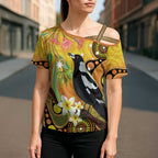 Australia Eucalyptus Flower And Magpie Cross Shoulder Shirt Aboriginal Art - Aussie Hoodie
