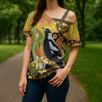 Australia Eucalyptus Flower And Magpie Cross Shoulder Shirt Aboriginal Art - Aussie Hoodie