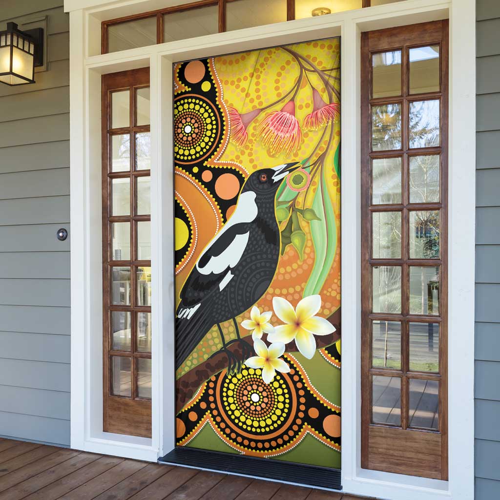 Australia Eucalyptus Flower And Magpie Door Cover Aboriginal Art - Aussie Hoodie