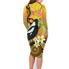 Australia Eucalyptus Flower And Magpie Family Matching Long Sleeve Bodycon Dress and Hawaiian Shirt Aboriginal Art