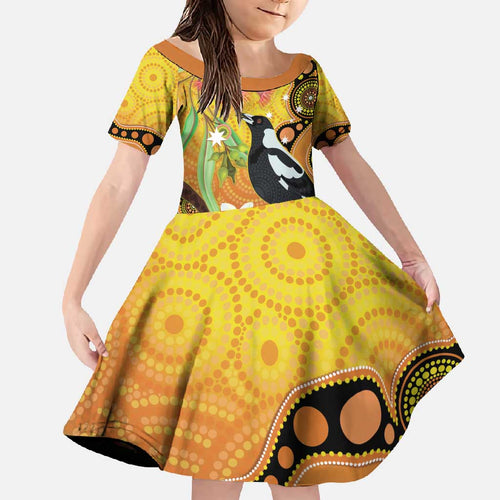 Australia Eucalyptus Flower And Magpie Family Matching Mermaid Dress and Hawaiian Shirt Aboriginal Art