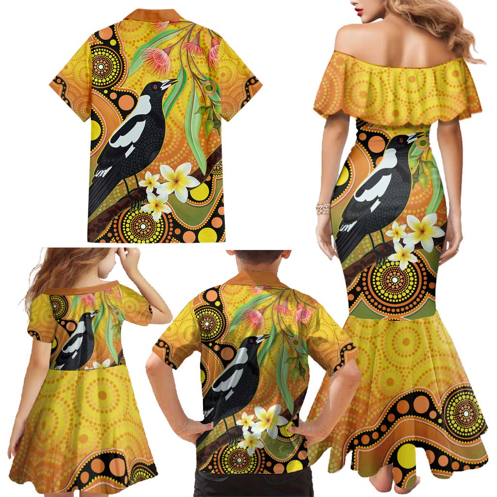 Australia Eucalyptus Flower And Magpie Family Matching Mermaid Dress and Hawaiian Shirt Aboriginal Art