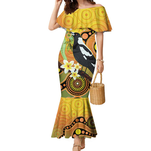 Australia Eucalyptus Flower And Magpie Family Matching Mermaid Dress and Hawaiian Shirt Aboriginal Art
